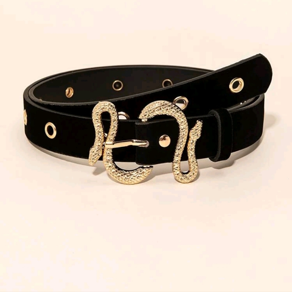 Snake black velve belt